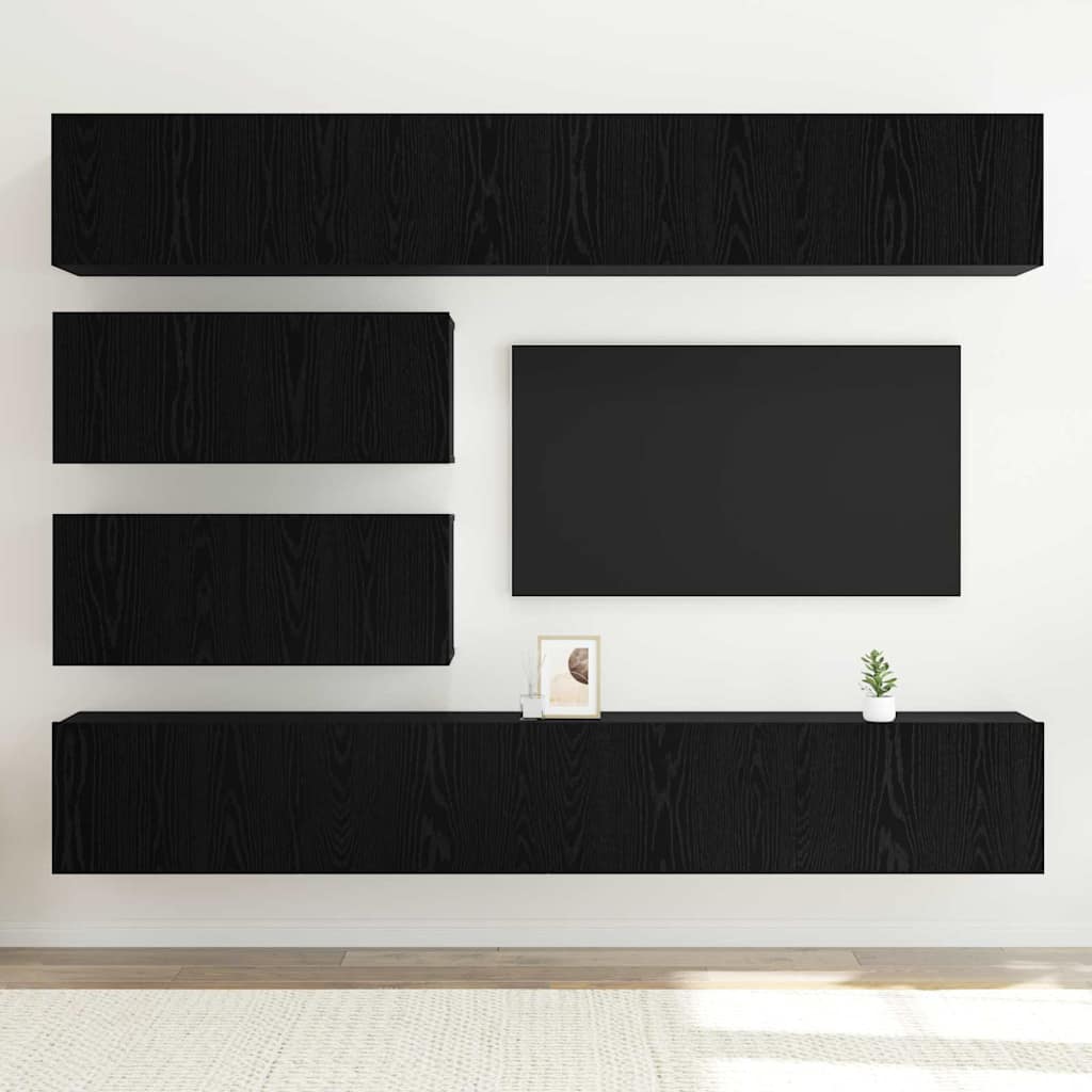 Set di mobili TV da 6 pezzi montato a parete in legno ingegnerizzato effetto rovere nero 3332531