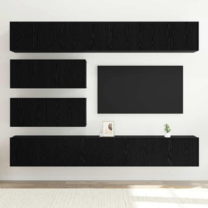 Set di mobili TV da 6 pezzi montato a parete in legno ingegnerizzato effetto rovere nero 3332531
