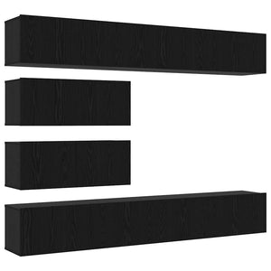 Set di mobili TV da 6 pezzi montato a parete in legno ingegnerizzato effetto rovere nero 3332531