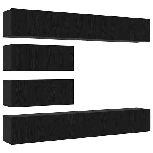 Set di mobili TV da 6 pezzi montato a parete in legno ingegnerizzato effetto rovere nero 3332531