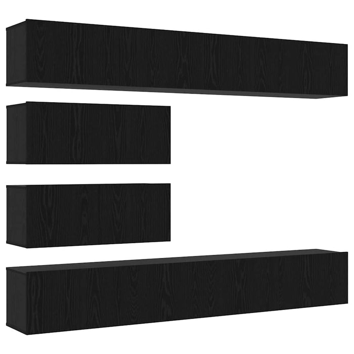 Set di mobili TV da 6 pezzi montato a parete in legno ingegnerizzato effetto rovere nero 3332531