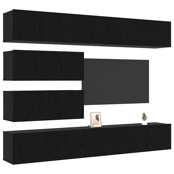 Set di mobili TV da 6 pezzi montato a parete in legno ingegnerizzato effetto rovere nero 3332531