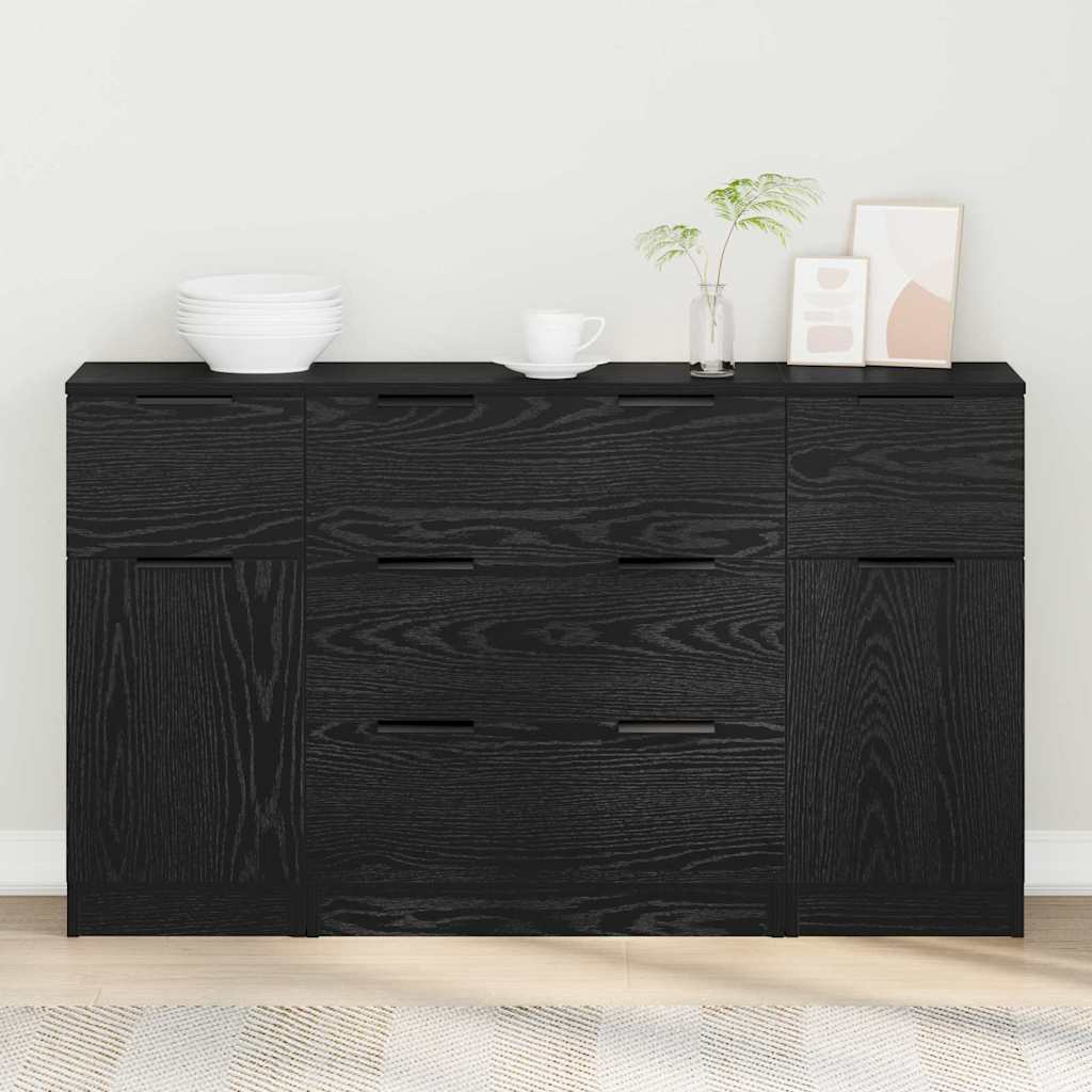 vidaXL Credenza 3 pcs Rovere nero 121 x 30 x 70 cm Legno multistrato