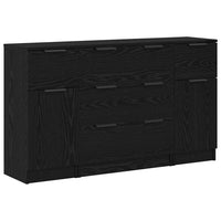 Credenza con cassetto 3 pz-Set di 3 Buffet-Armadio da cucina Rovere Nero Legno multistrato 130022