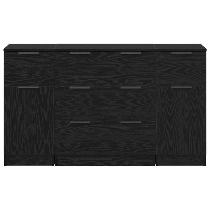 Credenza con cassetto 3 pz-Set di 3 Buffet-Armadio da cucina Rovere Nero Legno multistrato 130022