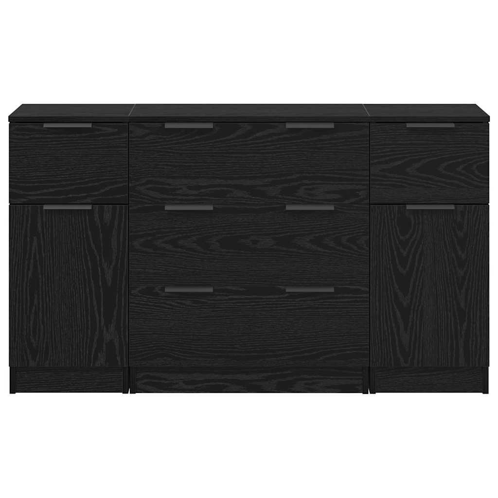 vidaXL Credenza 3 pcs Rovere nero 121 x 30 x 70 cm Legno multistrato