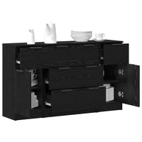 Credenza con cassetto 3 pz-Set di 3 Buffet-Armadio da cucina Rovere Nero Legno multistrato 130022