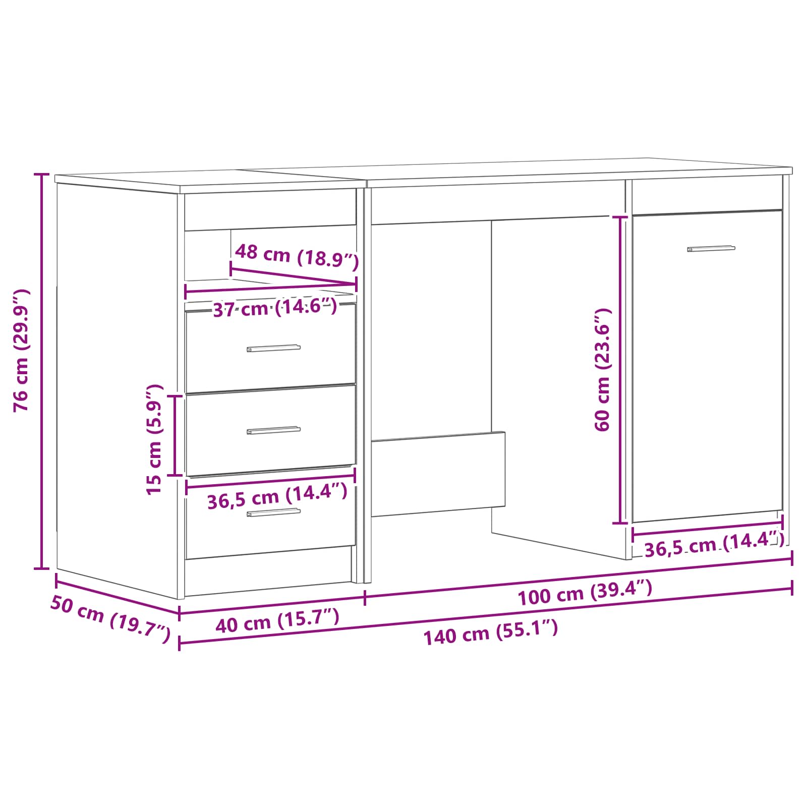 Scrivania 2 pcs Rovere Nero 140 x 50 x 76 cm Legno multistrato 3332543