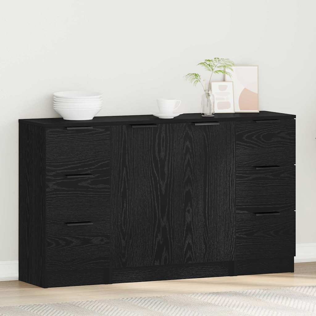 vidaXL Credenza 3 pcs Rovere nero 121 x 30 x 70 cm Legno multistrato