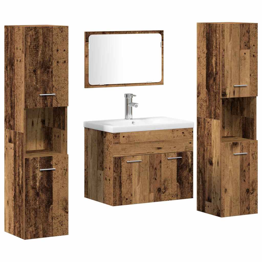 Set di mobili per il bagno con porta 4 pcs Legno vecchio 3332568