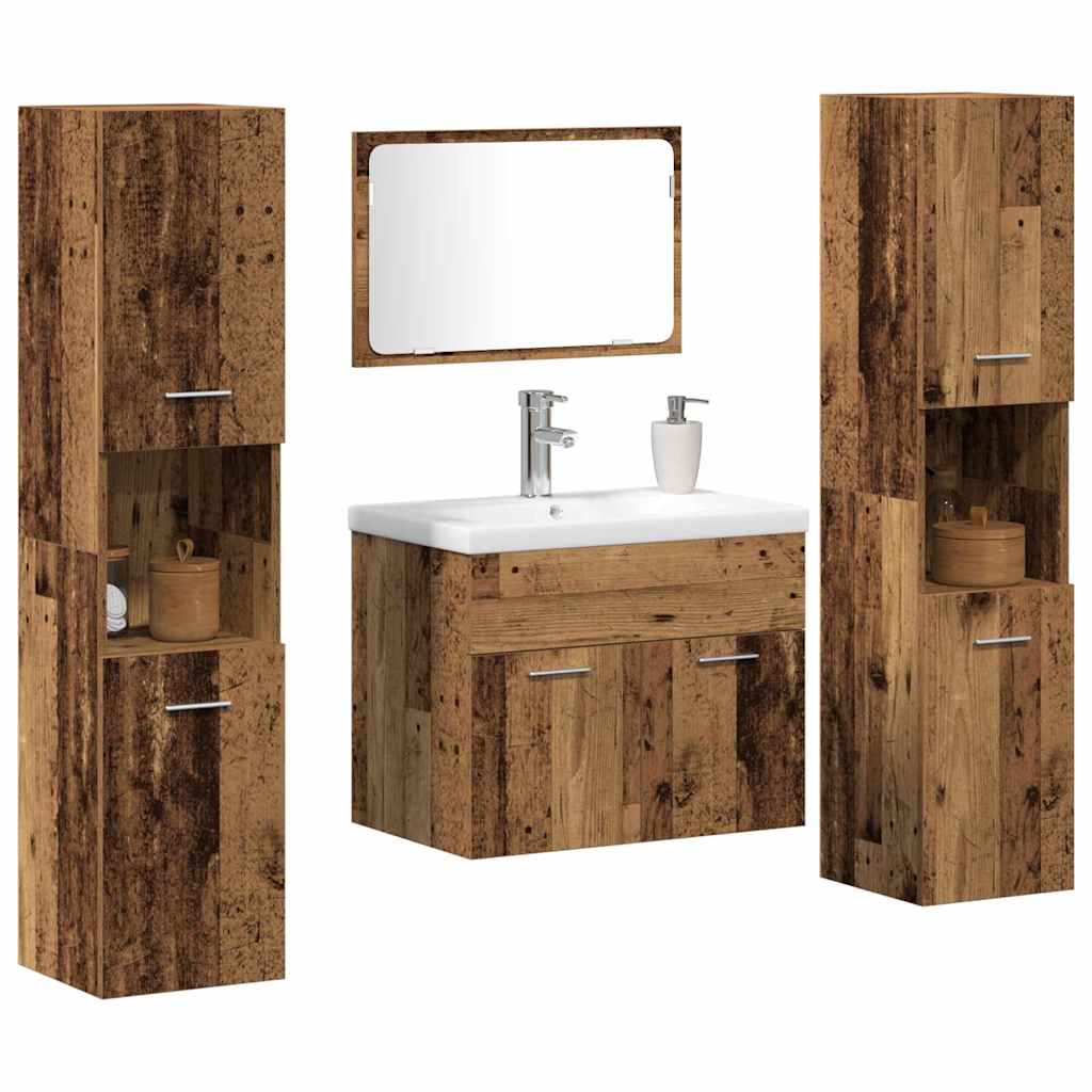 Set di mobili per il bagno con porta 4 pcs Legno vecchio 3332568