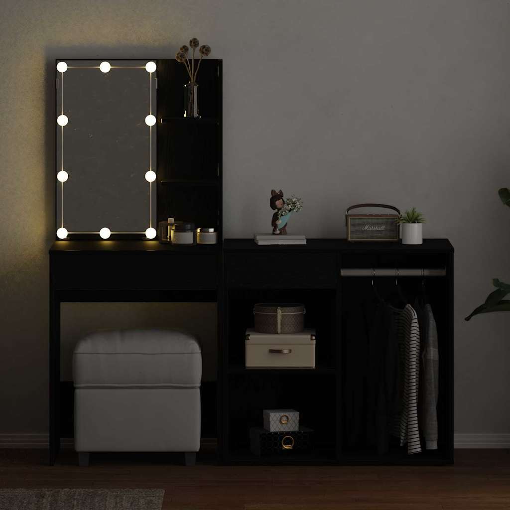 Specchio con LED con cassetto Rovere nero 140 x 40 x 140 cm 3333045