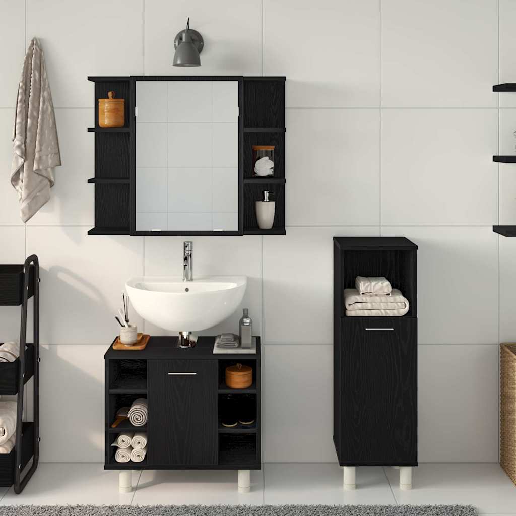 Set di mobili per il bagno 3 pcs Nero 30 x 30 x 99.5 cm 3333048
