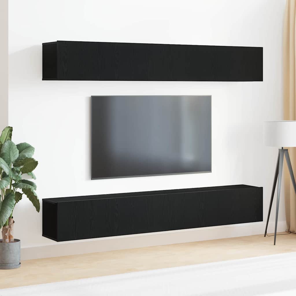 Set mobile TV 4 pz-Set di 4 Credenza per TV Rovere Nero 100 x 30 x 30 cm