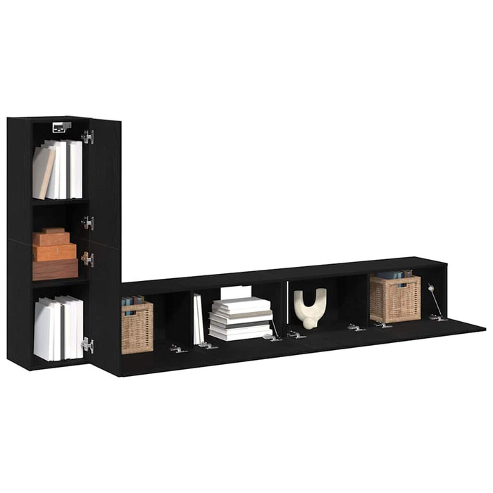 Set mobile TV Montaggio a parete-Credenza per TV Rovere Nero Legno multistrato 145463