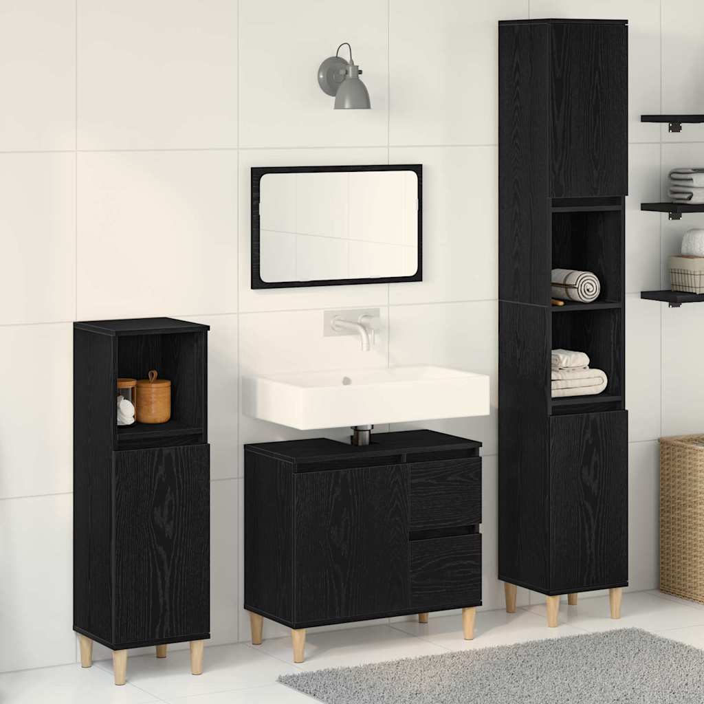Set di armadietti per il bagno  3 Pezzi Rovere Nero Legno Ing. 3333086