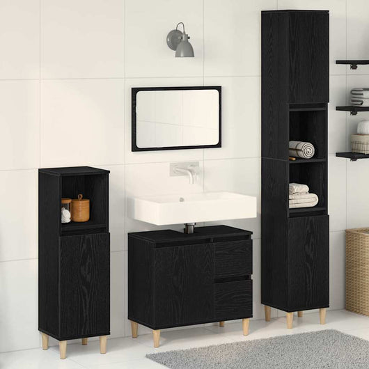 Set di armadietti per il bagno  3 Pezzi Rovere Nero Legno Ing. 3333086