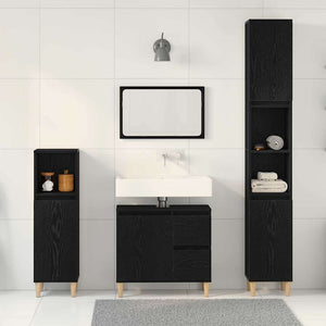 Set di armadietti per il bagno  3 Pezzi Rovere Nero Legno Ing. 3333086