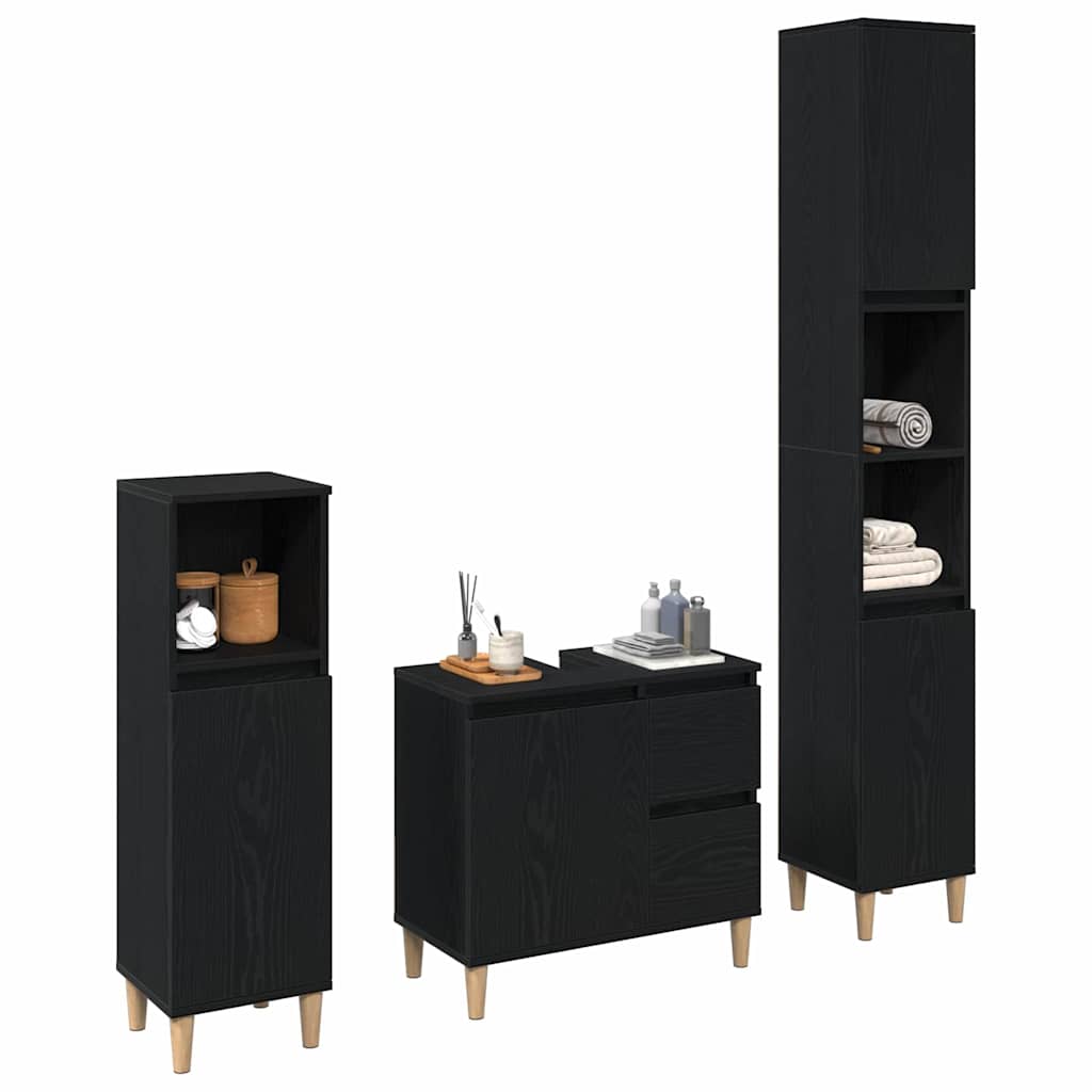 Set di armadietti per il bagno  3 Pezzi Rovere Nero Legno Ing. 3333086
