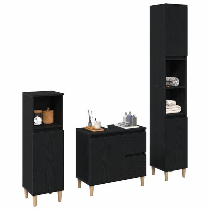 Set di armadietti per il bagno  3 Pezzi Rovere Nero Legno Ing. 3333086