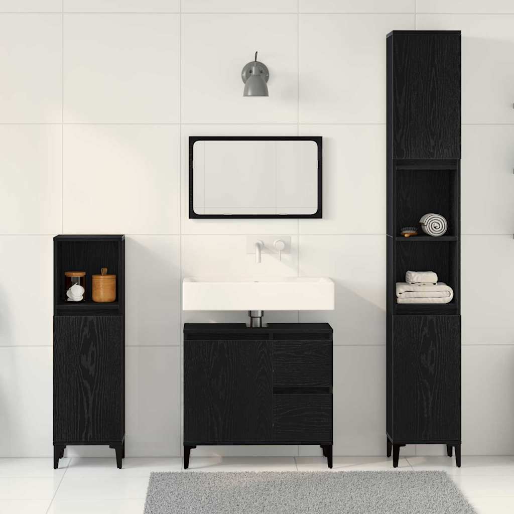Set di mobili per il bagno 3 pcs Nero 30 x 30 x 180 cm 3333087