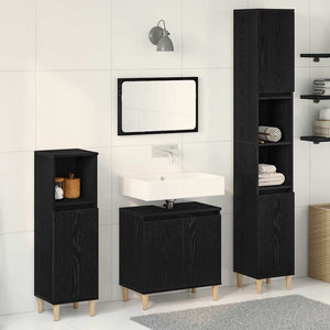 Set di Mobili da Bagno in 3 Pezzi  Rovere Nero Legno Ingegnierizzato 3333088