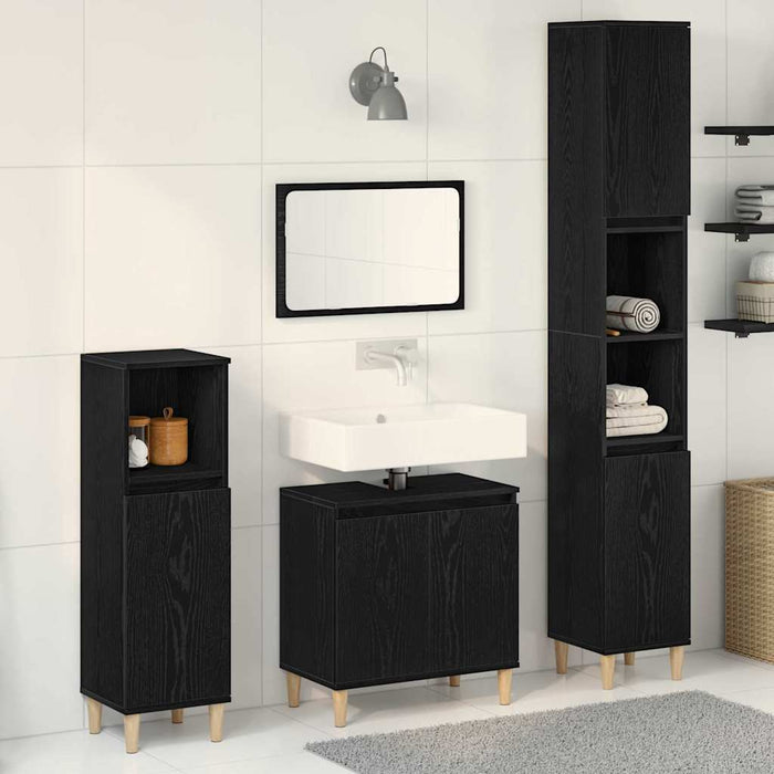 Set di Mobili da Bagno in 3 Pezzi  Rovere Nero Legno Ingegnierizzato 3333088