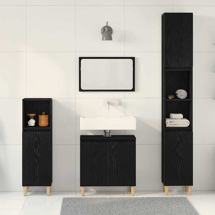 Set di Mobili da Bagno in 3 Pezzi  Rovere Nero Legno Ingegnierizzato 3333088