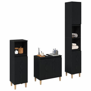 Set di Mobili da Bagno in 3 Pezzi  Rovere Nero Legno Ingegnierizzato 3333088