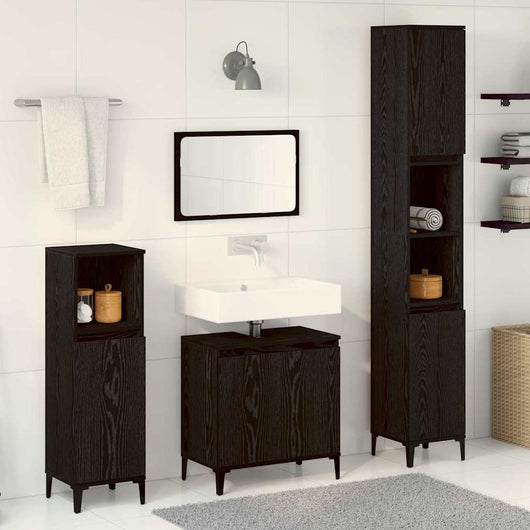Set di Mobili per Bagno in 3 Pezzi  Rovere Nero Legno Ingegnerizzato 3333089