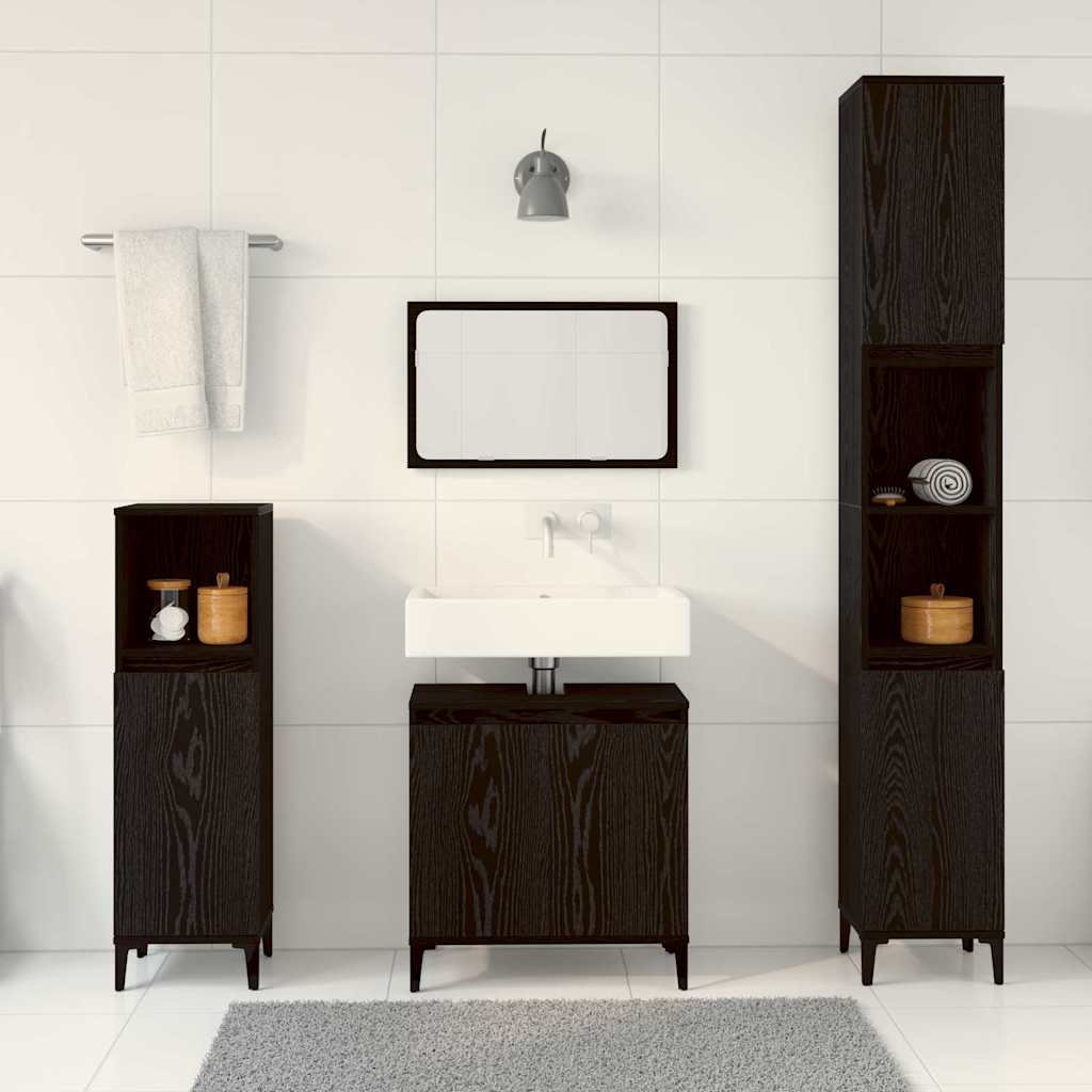 Set di Mobili per Bagno in 3 Pezzi  Rovere Nero Legno Ingegnerizzato 3333089