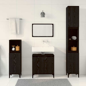 Set di Mobili per Bagno in 3 Pezzi  Rovere Nero Legno Ingegnerizzato 3333089