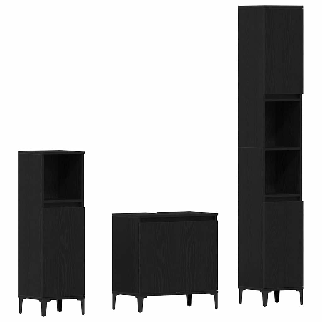Set di Mobili per Bagno in 3 Pezzi  Rovere Nero Legno Ingegnerizzato 3333089