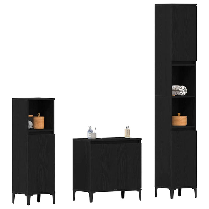 Set di Mobili per Bagno in 3 Pezzi  Rovere Nero Legno Ingegnerizzato 3333089