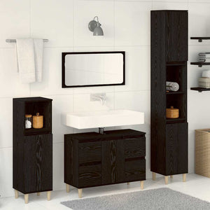 Set di Mobili per Bagno  da 3 Pezzi Rovere Nero Legno Ingegnato 3333090
