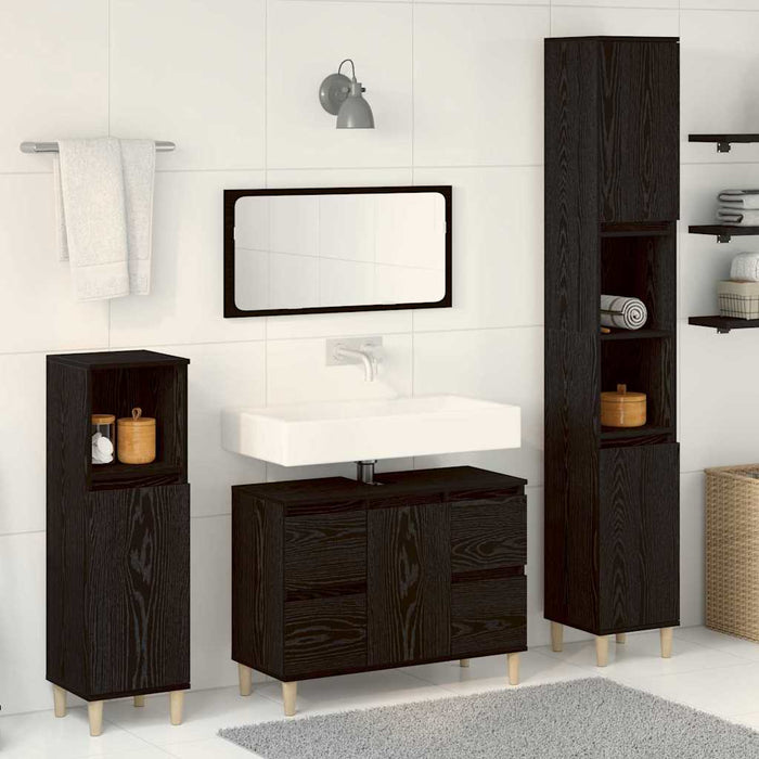 Set di Mobili per Bagno  da 3 Pezzi Rovere Nero Legno Ingegnato 3333090