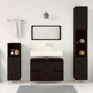 Set di Mobili per Bagno  da 3 Pezzi Rovere Nero Legno Ingegnato 3333090