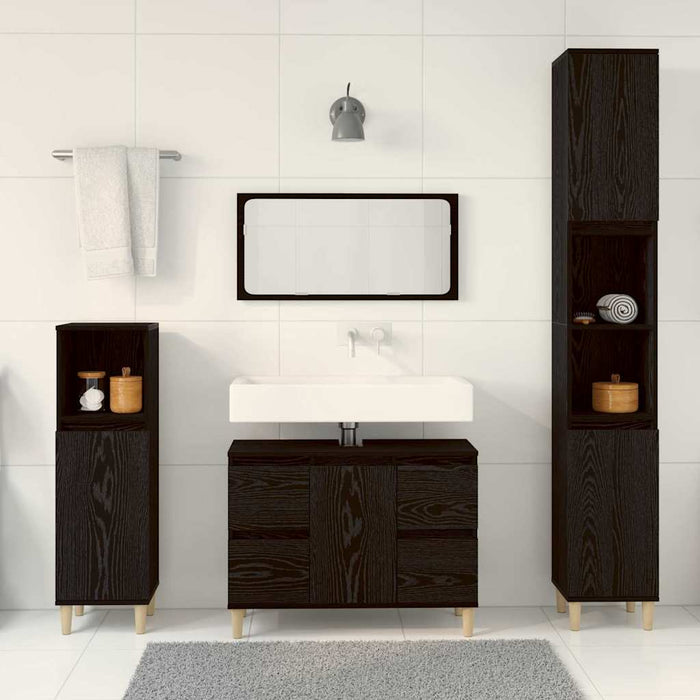 Set di Mobili per Bagno  da 3 Pezzi Rovere Nero Legno Ingegnato 3333090