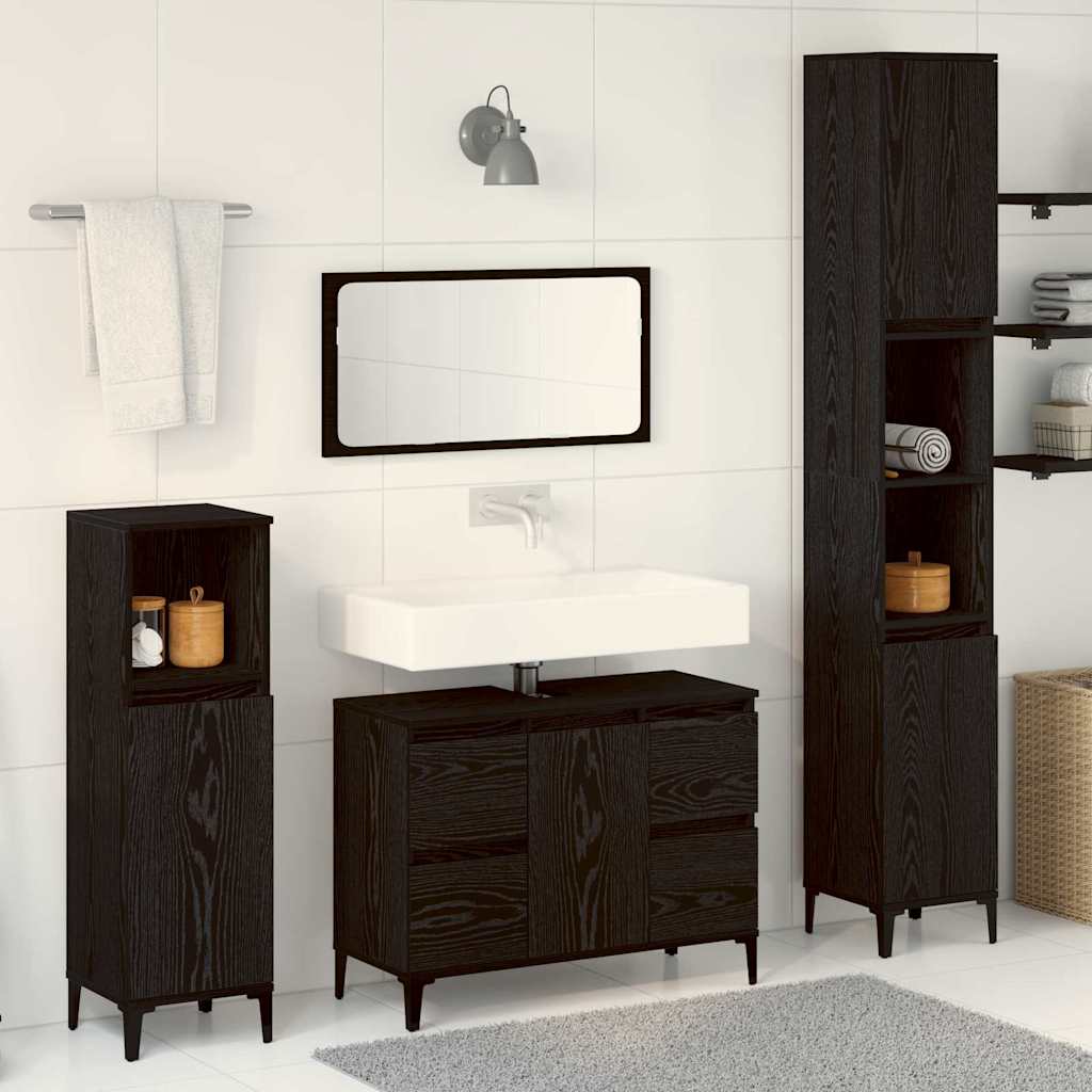 Set Mobili Bagno 3 Pezzi  Rovere Nero Legno Ingegnerizzato 3333091