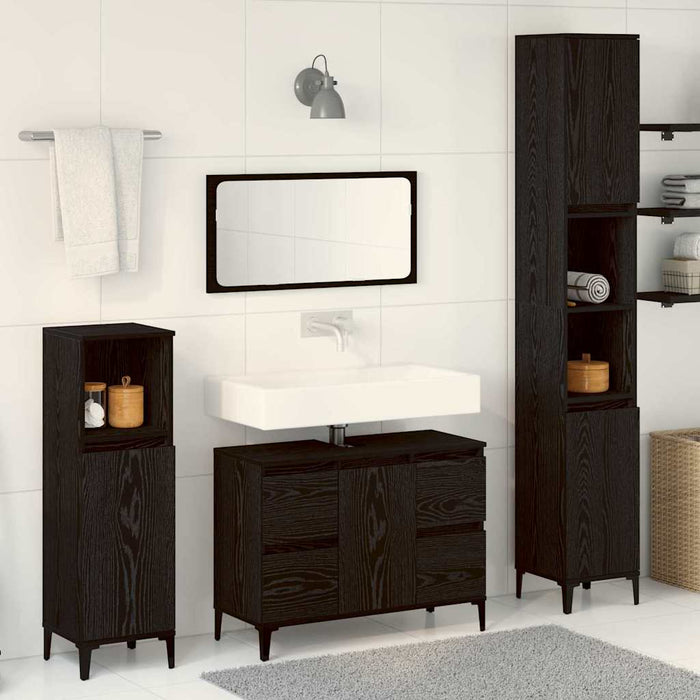 Set Mobili Bagno 3 Pezzi  Rovere Nero Legno Ingegnerizzato 3333091