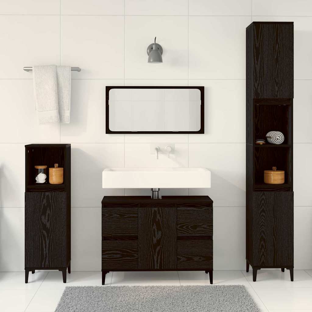 Set Mobili Bagno 3 Pezzi  Rovere Nero Legno Ingegnerizzato 3333091
