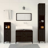 Set Mobili Bagno 3 Pezzi  Rovere Nero Legno Ingegnerizzato 3333091