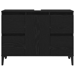 Set Mobili Bagno 3 Pezzi  Rovere Nero Legno Ingegnerizzato 3333091