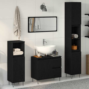 Set di Mobili da Bagno  in 3 Pezzi Rovere Nero Legno Ingegnerizzato 3333097
