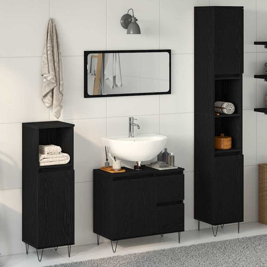 Set di Mobili da Bagno  in 3 Pezzi Rovere Nero Legno Ingegnerizzato 3333097