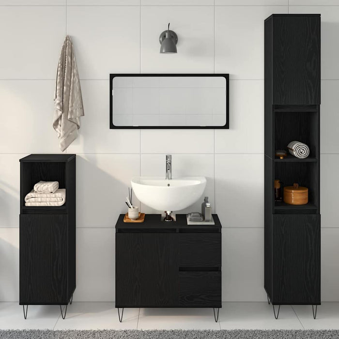 Set di Mobili da Bagno  in 3 Pezzi Rovere Nero Legno Ingegnerizzato 3333097