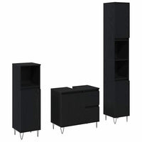 Set di Mobili da Bagno  in 3 Pezzi Rovere Nero Legno Ingegnerizzato 3333097