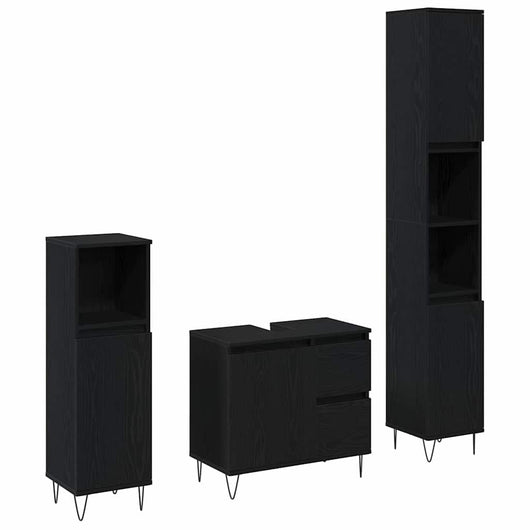 Set di Mobili da Bagno  in 3 Pezzi Rovere Nero Legno Ingegnerizzato 3333097
