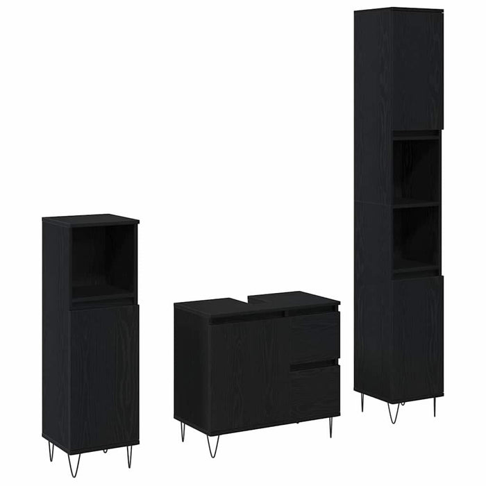 Set di Mobili da Bagno  in 3 Pezzi Rovere Nero Legno Ingegnerizzato 3333097