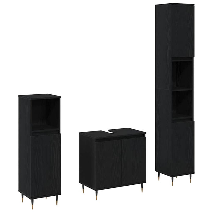 Set di Mobili per Bagno  in 3 Pezzi Quercia Nera Legno Ingegnerizzato 3333098